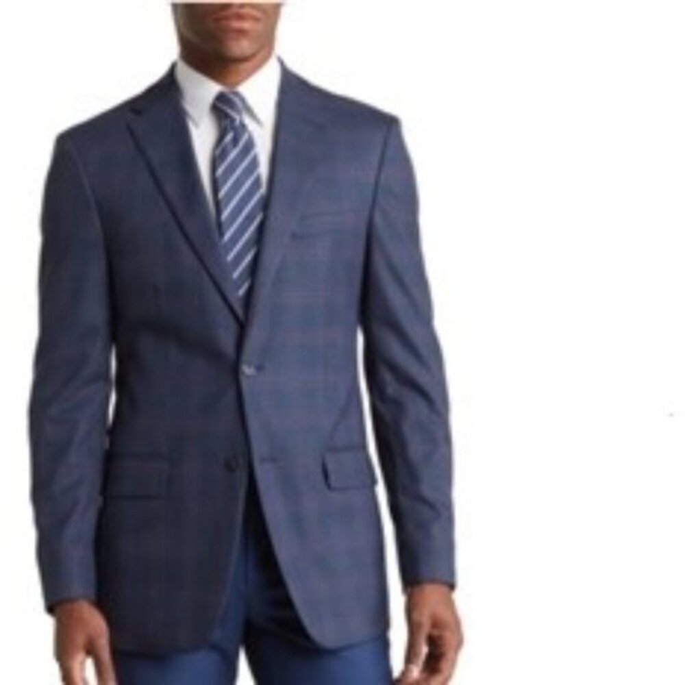 Tommy Hilfiger Conrad Blue Plaid TH Flex Double Button Blazer Jacket Mens 44L